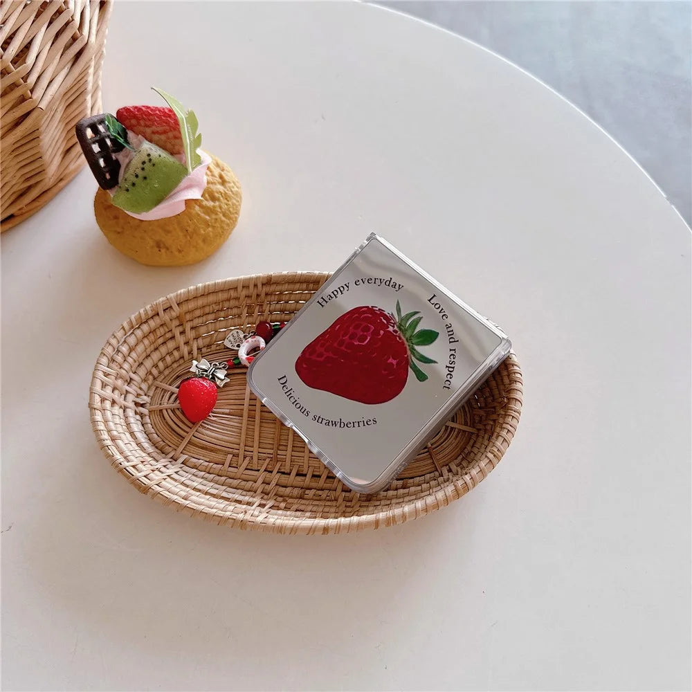 For Samsung Galaxy Z Flip7 FE 5G / Z Flip6 5G Case Mirror Surface Shockproof Hard PC Phone Cover with Strap - Strawberry - 3
