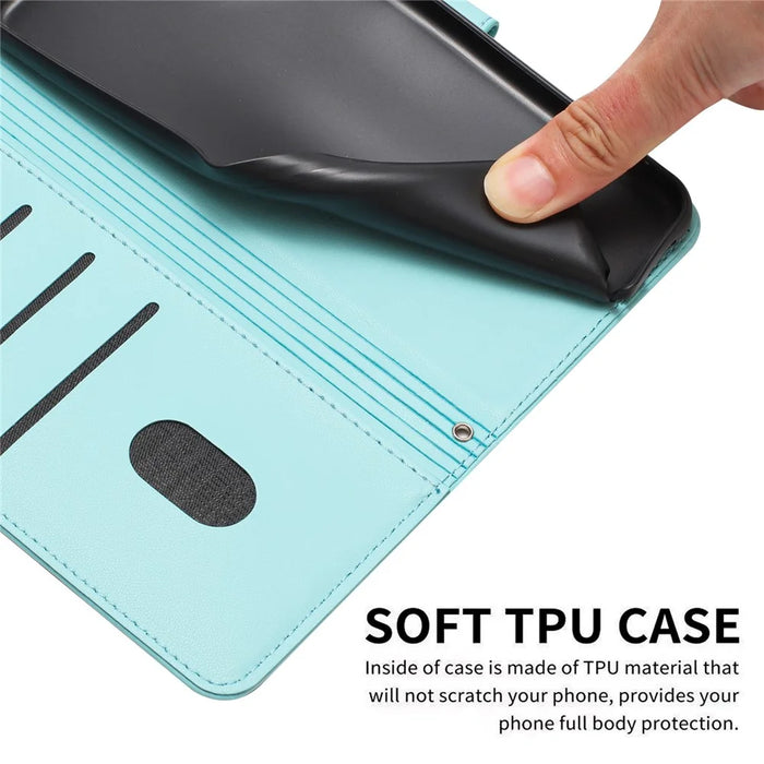 For Samsung Galaxy A55 5G Case with Strap Cats Imprint Leather Wallet Phone Cover - Green - 6