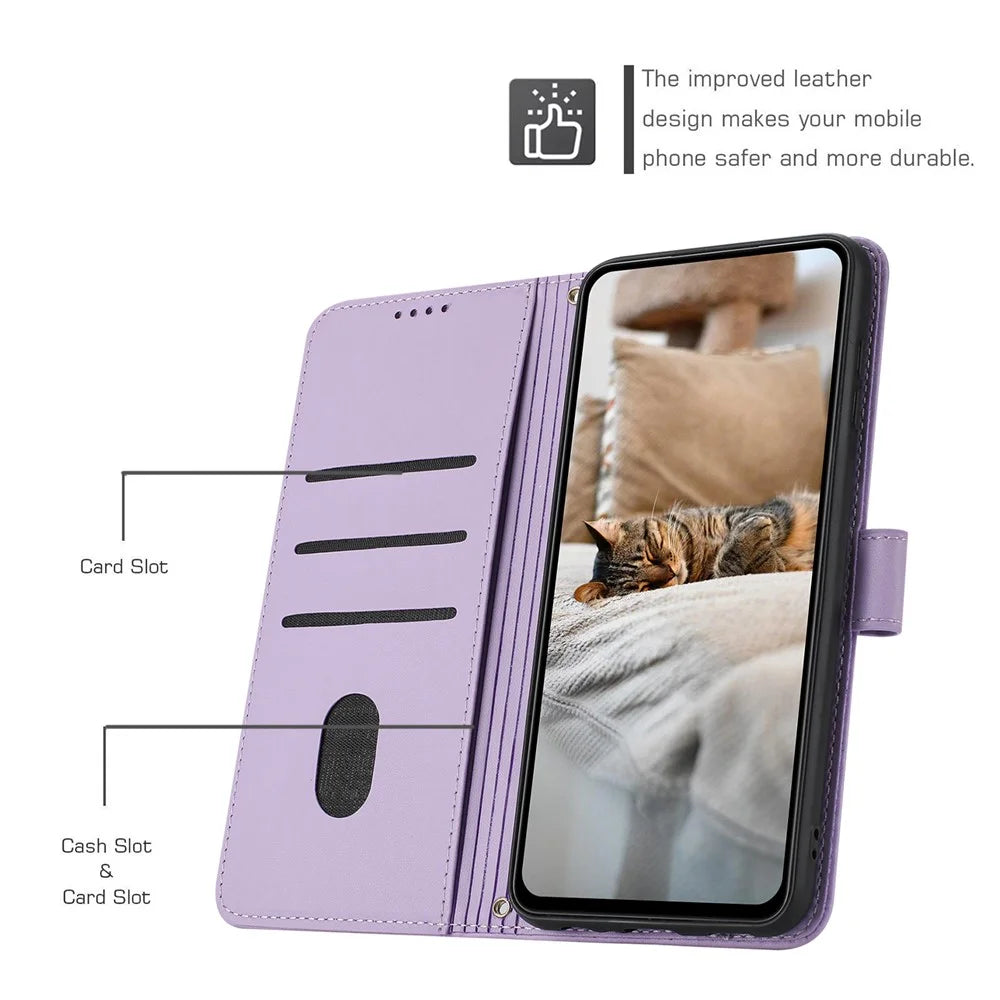 For Samsung Galaxy A05s 4G Case with Strap Cats Imprint Leather Wallet Phone Cover - Purple - 3