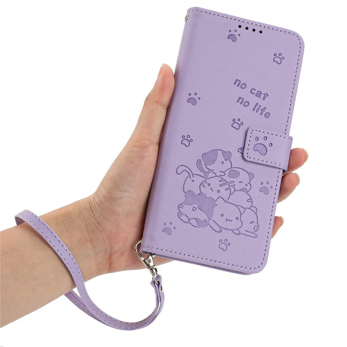 For Samsung Galaxy S24 FE Case with Strap Cats Imprint Leather Wallet Phone Cover - Purple - 4