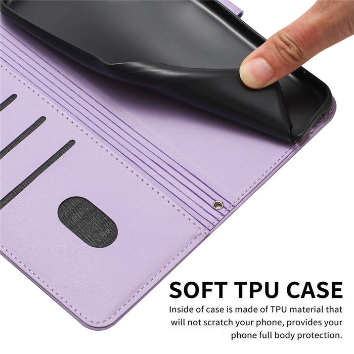 For Samsung Galaxy S24 FE Case with Strap Cats Imprint Leather Wallet Phone Cover - Purple - 6
