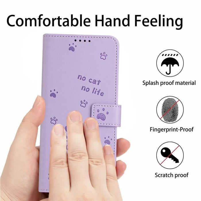 For Samsung Galaxy S24 FE Case with Strap Cats Imprint Leather Wallet Phone Cover - Purple - 7