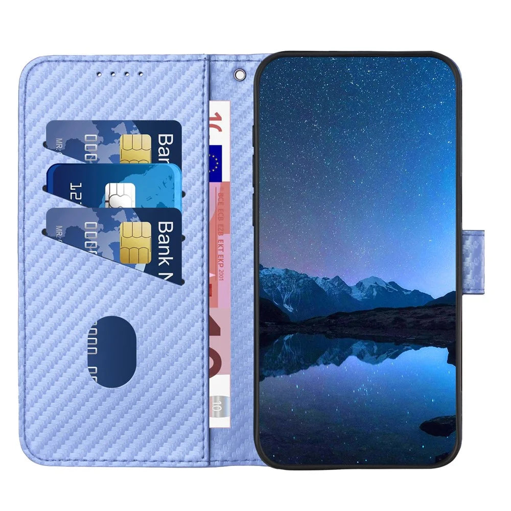 YX0070 For Realme 13 Pro 5G (Global) / 13 Pro+ 5G (Global) Wallet Case Carbon Fiber Texture Leather Cell Accessories Phone Cover - Light Purple - 2