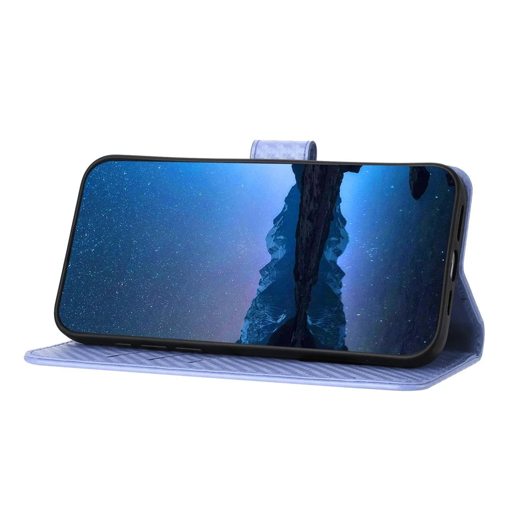 YX0070 For Realme 13 Pro 5G (Global) / 13 Pro+ 5G (Global) Wallet Case Carbon Fiber Texture Leather Cell Accessories Phone Cover - Light Purple - 3