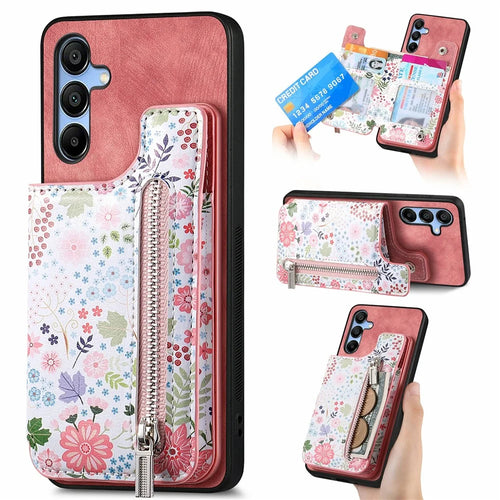 D10 For Samsung Galaxy A16 5G / A16 4G Case Pattern Kickstand Wallet Leather+TPU Phone Cover RFID Blocking - Pink - 1