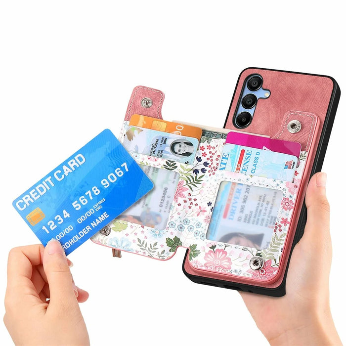 D10 For Samsung Galaxy A16 5G / A16 4G Case Pattern Kickstand Wallet Leather+TPU Phone Cover RFID Blocking - Pink - 4