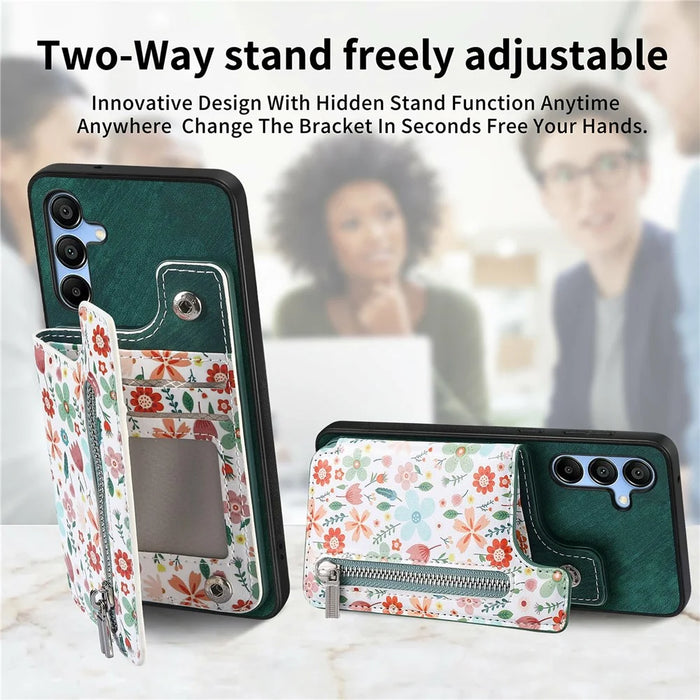 D10 For Samsung Galaxy A16 5G / A16 4G Case Pattern Kickstand Wallet Leather+TPU Phone Cover RFID Blocking - Pink - 5
