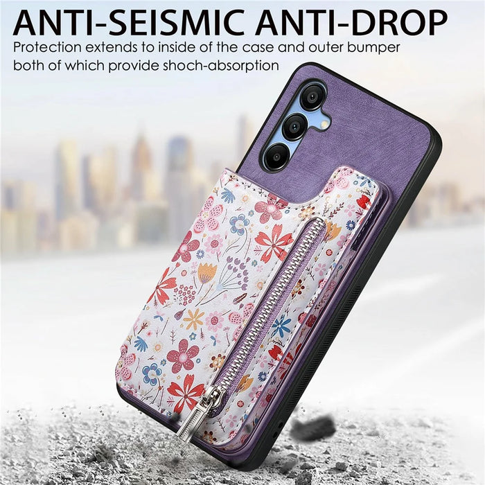 D10 For Samsung Galaxy A16 5G / A16 4G Case Pattern Kickstand Wallet Leather+TPU Phone Cover RFID Blocking - Pink - 6