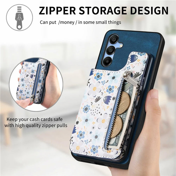 D10 For Samsung Galaxy A16 5G / A16 4G Case Pattern Kickstand Wallet Leather+TPU Phone Cover RFID Blocking - Pink - 7