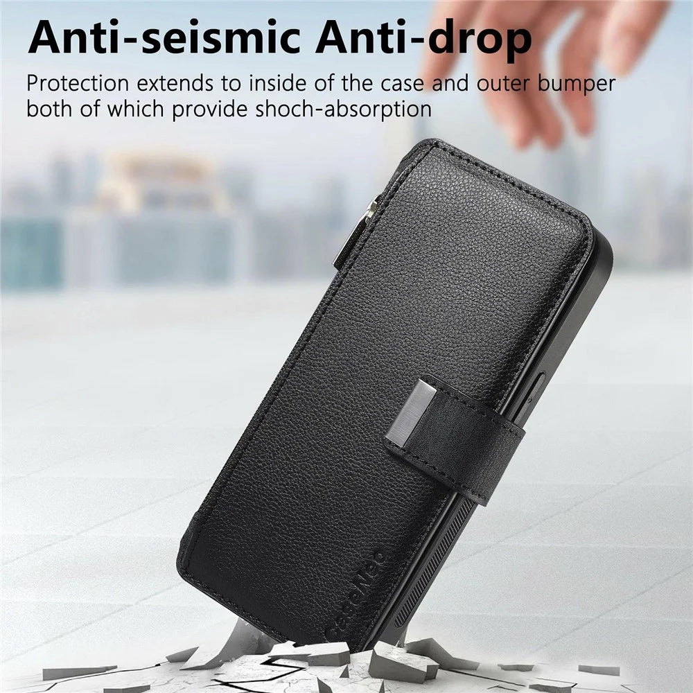 CASENEO MW-02 For Samsung Galaxy A06 4G Case Detachable Magnetic Leather Flip Phone Cover - Black - 5
