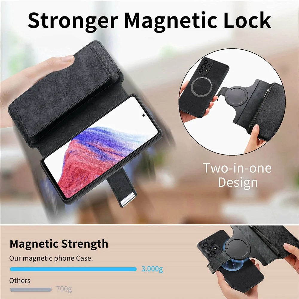 CASENEO MW-02 For Samsung Galaxy A06 4G Case Detachable Magnetic Leather Flip Phone Cover - Black - 7