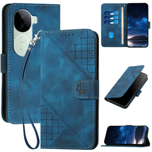 YX0080 For vivo V40e 5G / iQOO Z9s 5G Case Butterfly Imprint Leather Wallet Phone Cover - Sapphire - 1