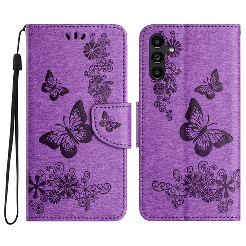 For Samsung Galaxy A16 5G / A16 4G Case Butterflies Flower Leather Wallet Flip Phone Cover - Purple - 1