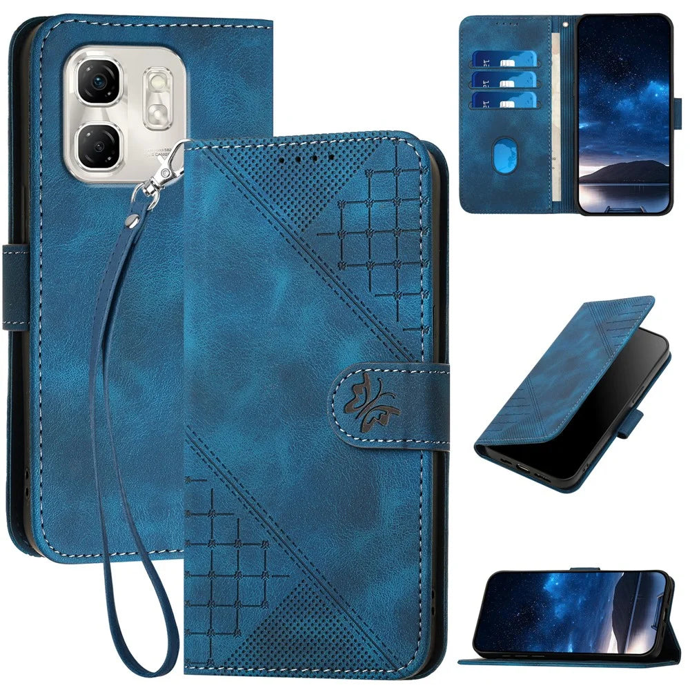 YX0080 For Infinix Hot 50i 5G  / Smart 9 4G Case Butterfly Imprint Leather Wallet Phone Cover - Sapphire - 1