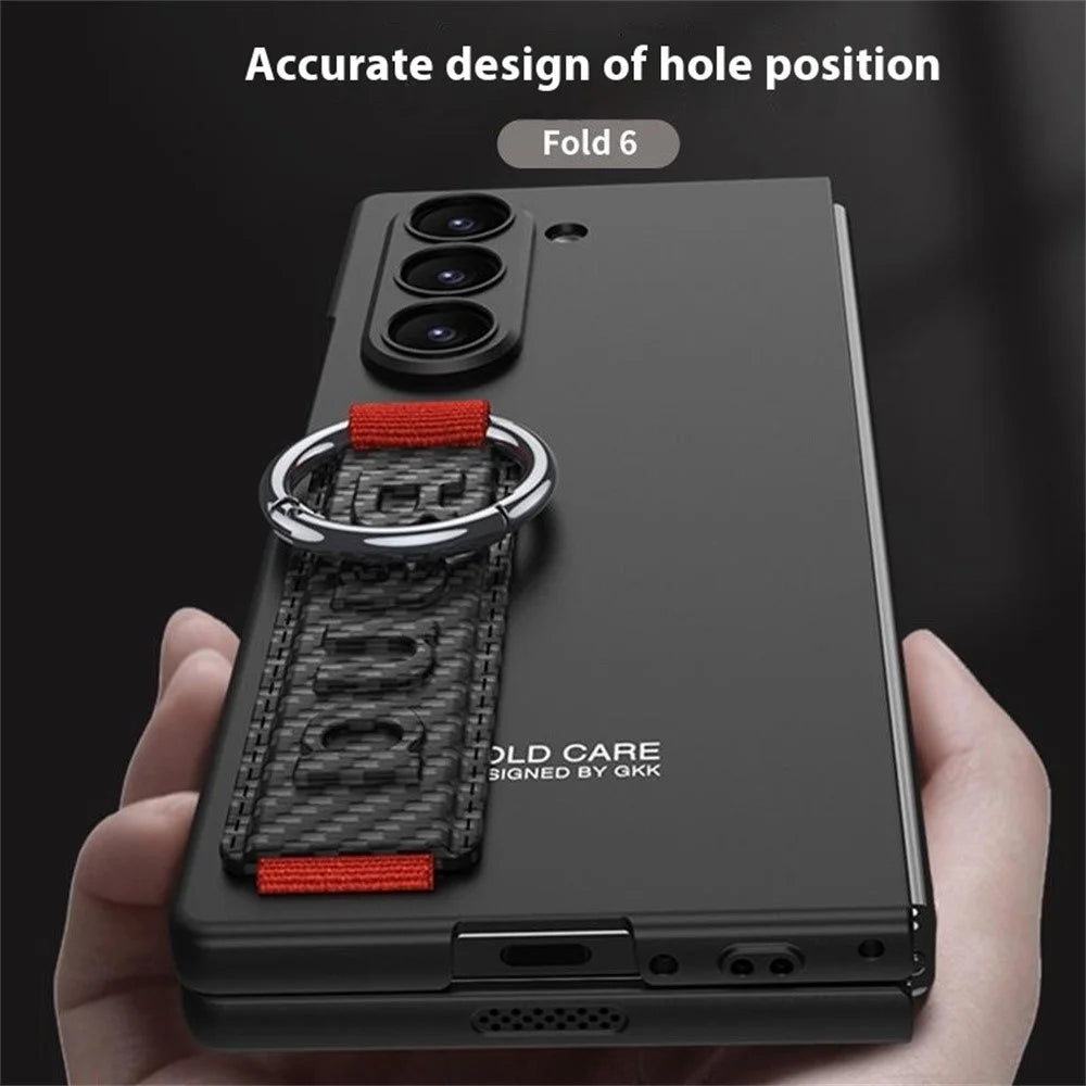 GKK For Samsung Galaxy Z Fold6 5G Case Tempered Glass Screen Film+Hard PC Phone Cover with Ring Holder, Finger Strap - Black - 3
