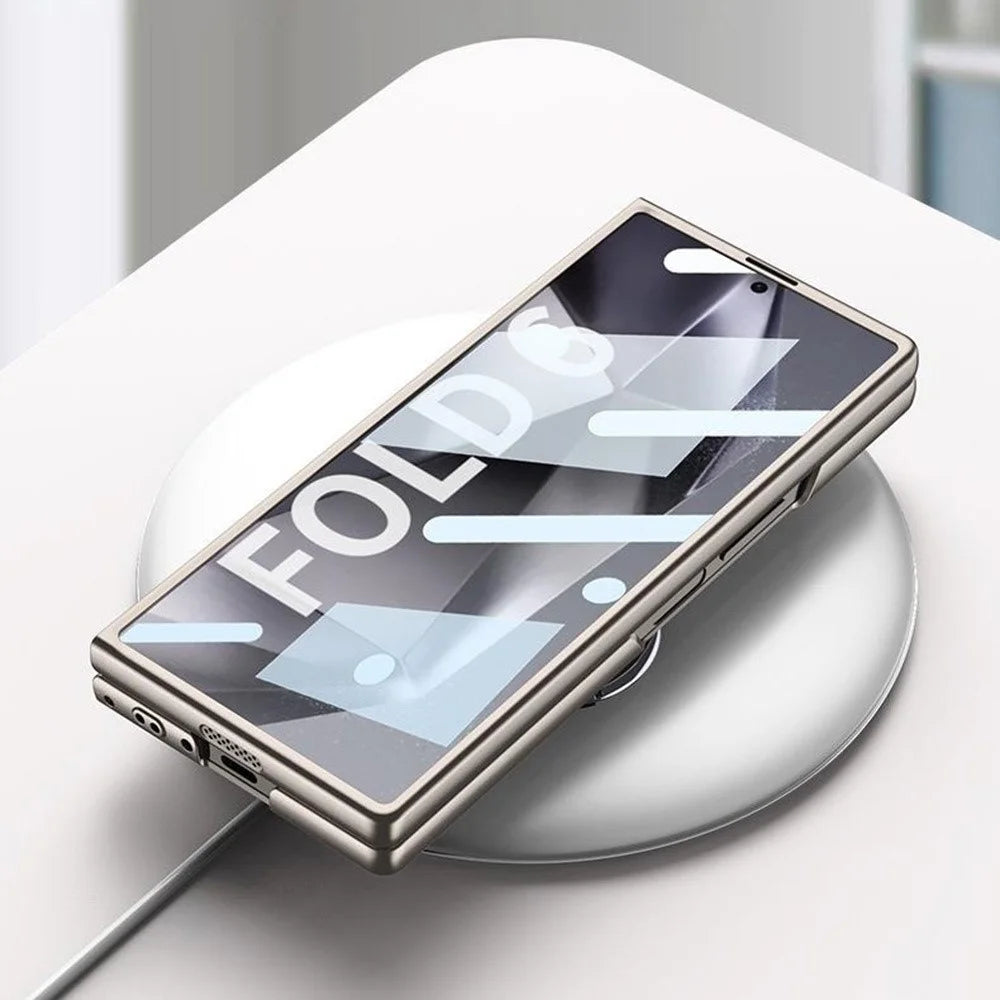 GKK For Samsung Galaxy Z Fold6 5G Case Tempered Glass Screen Film+Hard PC Phone Cover with Ring Holder, Finger Strap - Black - 4