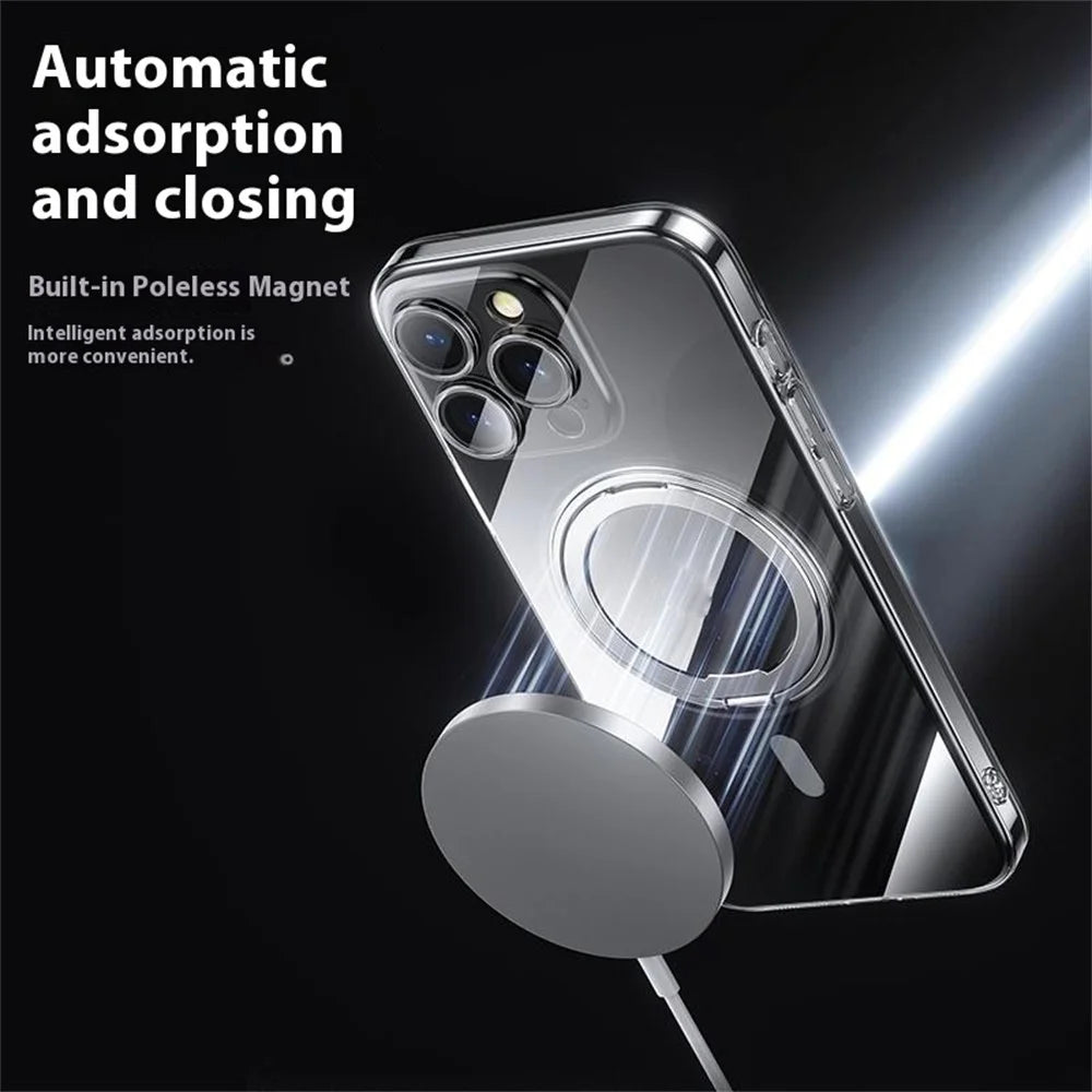 For iPhone 16 Pro Case Compatible with MagSafe Kickstand PC+TPU Phone Cover with Lens Film - Black - 3