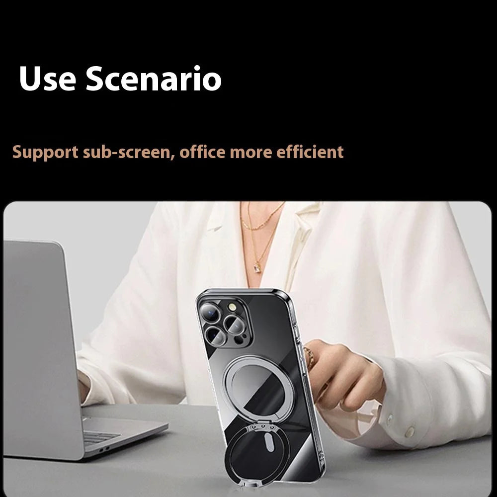 For iPhone 16 Pro Case Compatible with MagSafe Kickstand PC+TPU Phone Cover with Lens Film - Black - 7