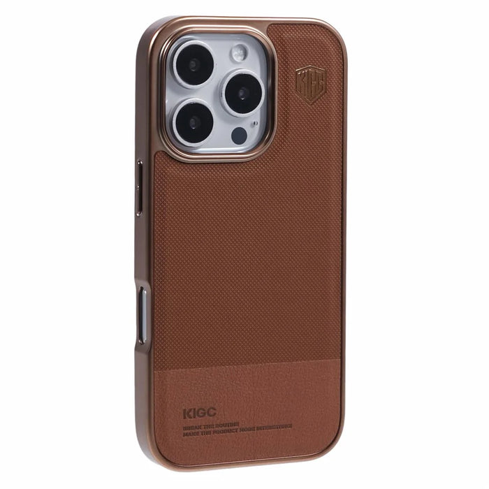 KIGC For iPhone 16 Pro Max Case PC+TPU+PU Electroplating Phone Cover - Titanium Gold - 1
