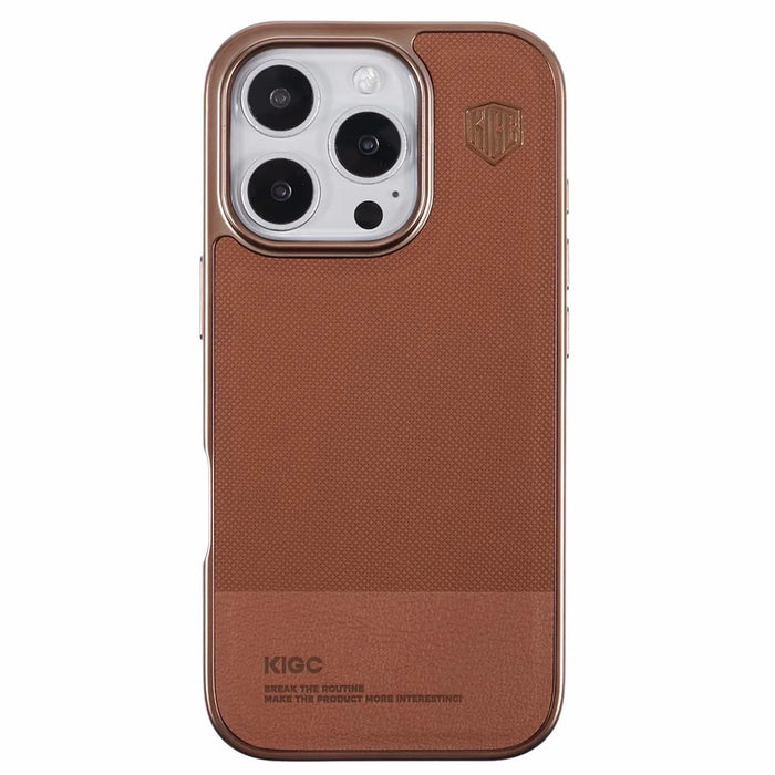 KIGC For iPhone 16 Pro Max Case PC+TPU+PU Electroplating Phone Cover - Titanium Gold - 3