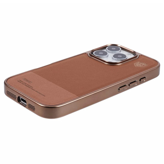 KIGC For iPhone 16 Pro Max Case PC+TPU+PU Electroplating Phone Cover - Titanium Gold - 5