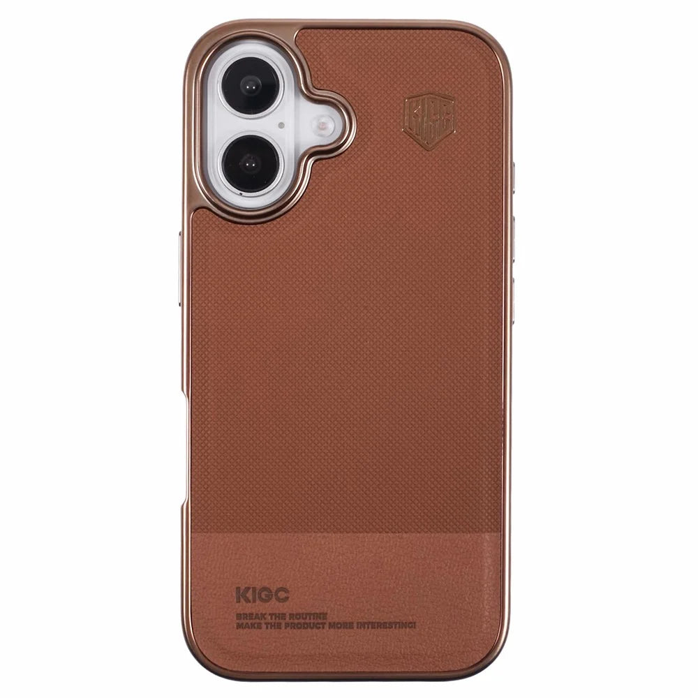 KIGC For iPhone 16 Case PC+TPU+PU Electroplating Phone Cover - Titanium Gold - 3