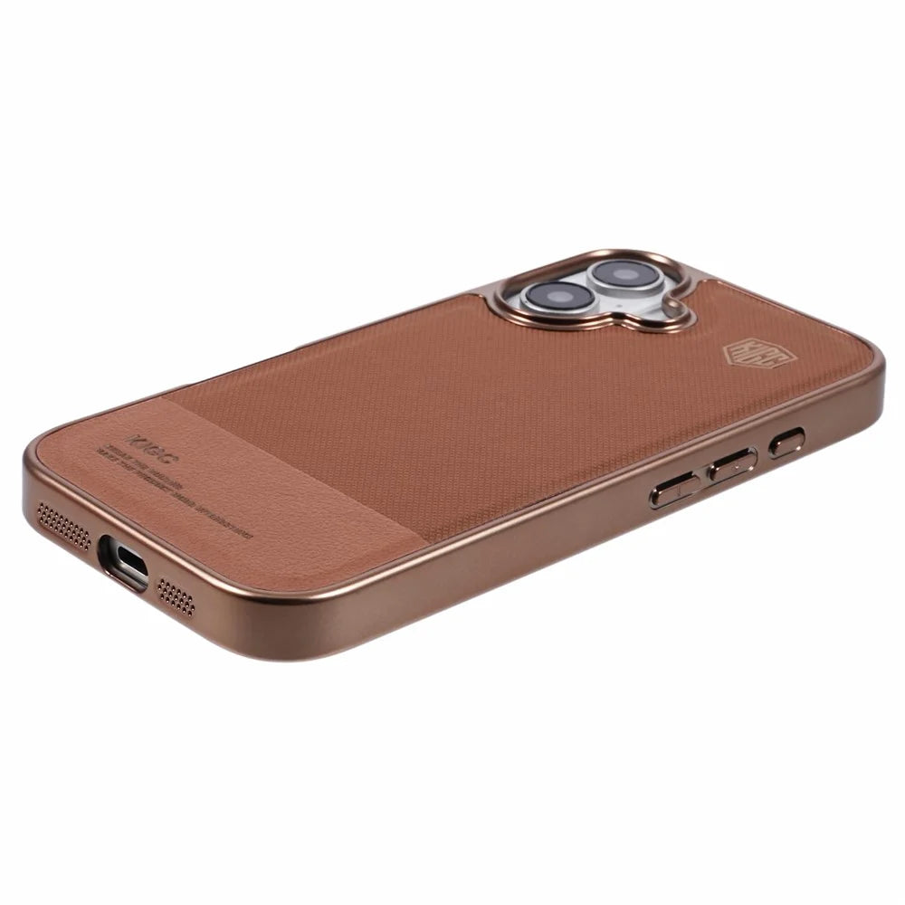 KIGC For iPhone 16 Case PC+TPU+PU Electroplating Phone Cover - Titanium Gold - 5