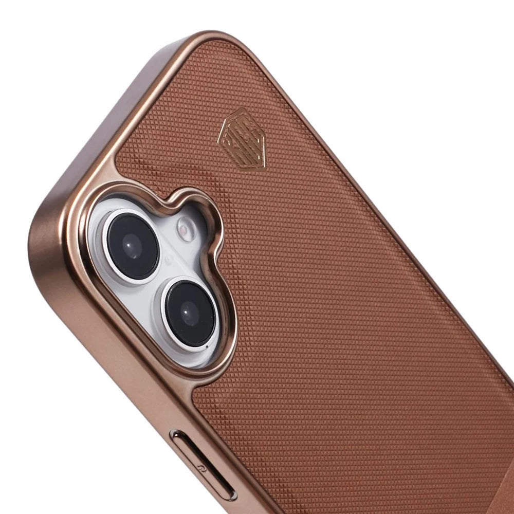 KIGC For iPhone 16 Case PC+TPU+PU Electroplating Phone Cover - Titanium Gold - 6