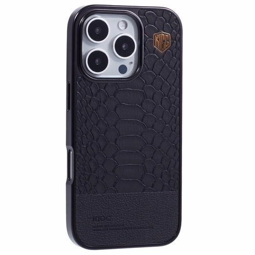 KIGC For iPhone 16 Pro Case Compatible with MagSafe Crocodile Texture PU+PC+TPU Electroplating Phone Cover - Black - 1