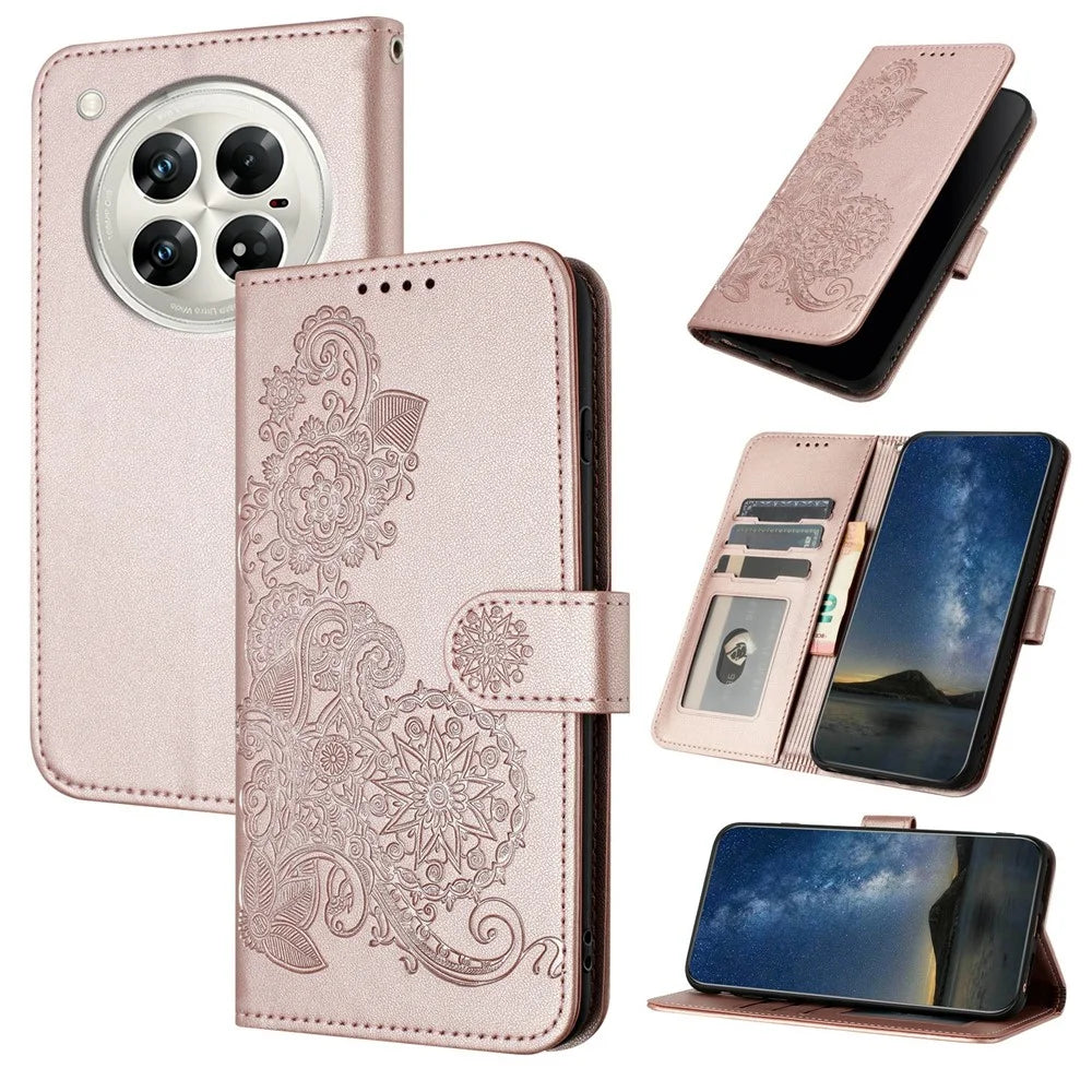 For Infinix Zero 40 4G / 5G Phone Cases Mandala Flower Leather Wallet Mobile Cover with Strap - Rose Gold - 1