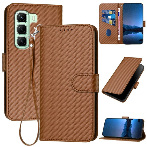 YX0070 For Infinix Hot 50 4G Wallet Case Carbon Fiber Texture Leather Cell Accessories Phone Cover - Coffee - 1