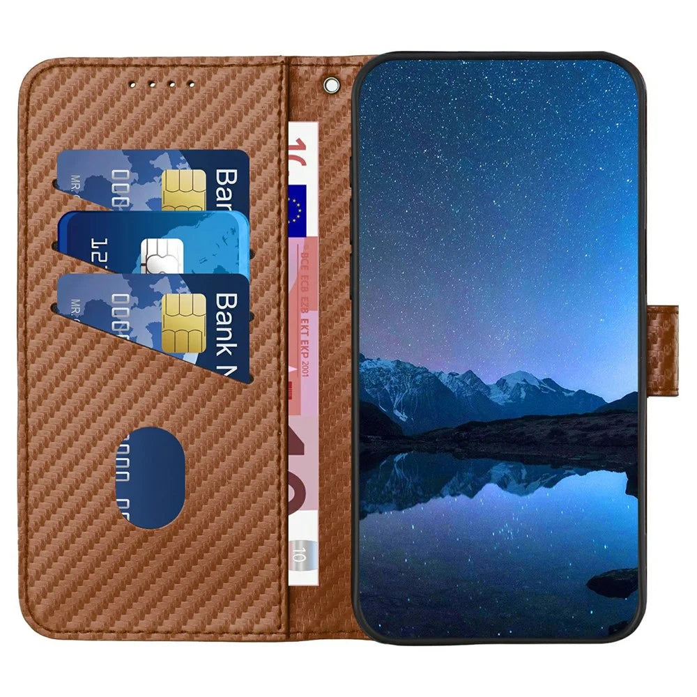 YX0070 For Infinix Hot 50 4G Wallet Case Carbon Fiber Texture Leather Cell Accessories Phone Cover - Coffee - 2