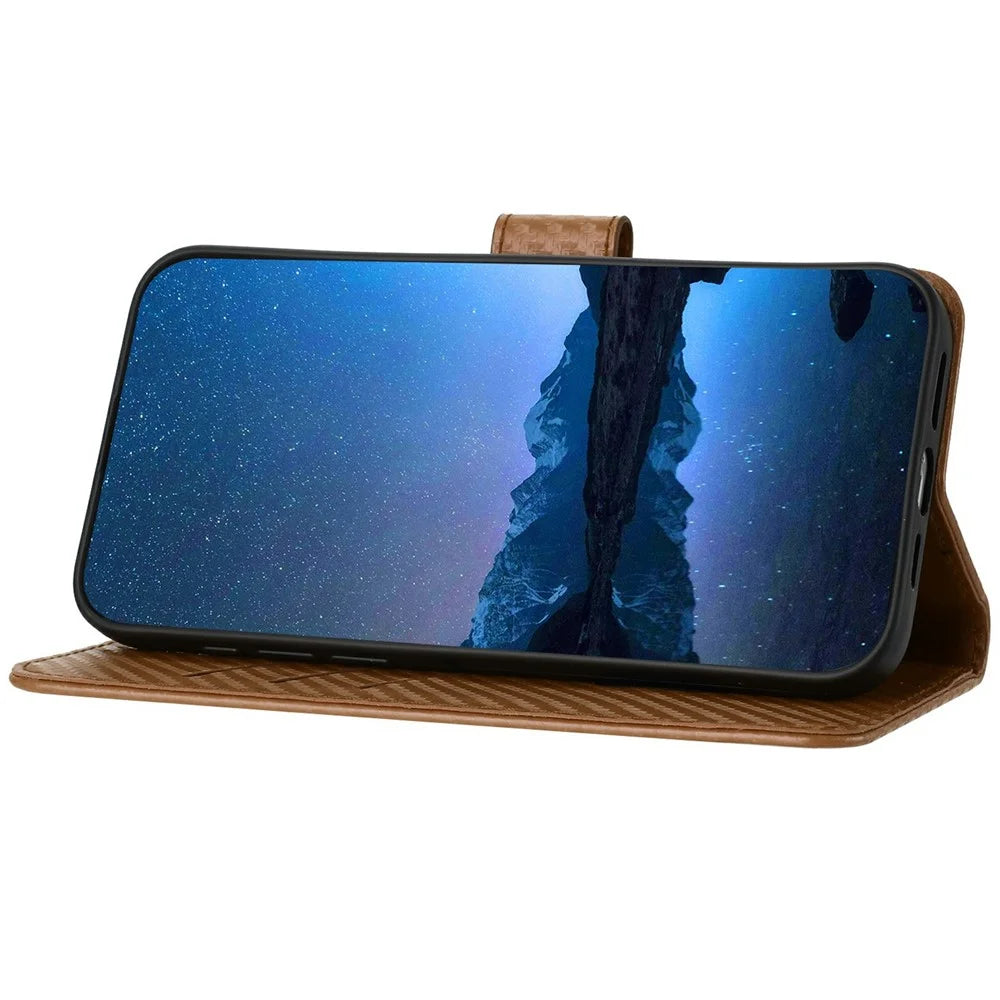 YX0070 For Infinix Hot 50 4G Wallet Case Carbon Fiber Texture Leather Cell Accessories Phone Cover - Coffee - 3