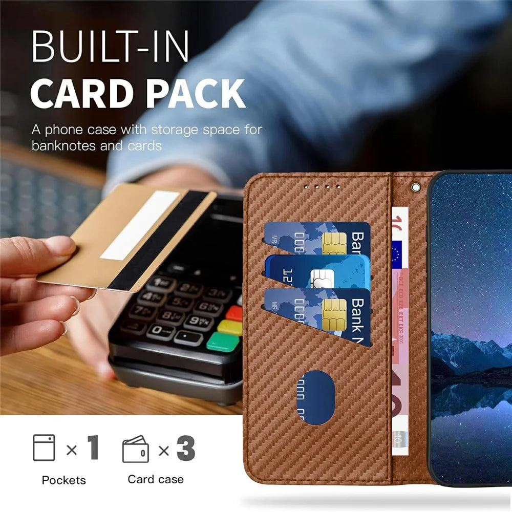 YX0070 For Infinix Hot 50 4G Wallet Case Carbon Fiber Texture Leather Cell Accessories Phone Cover - Coffee - 6