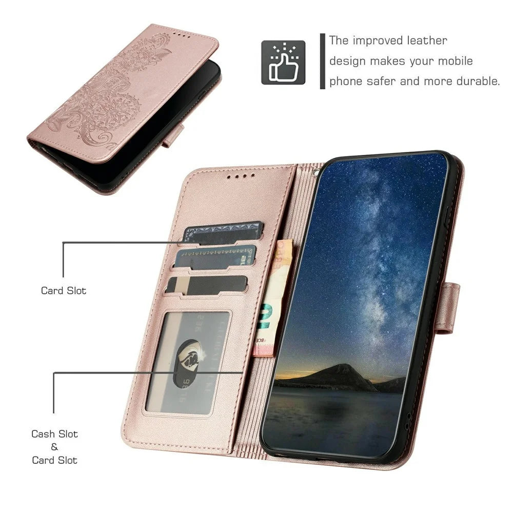 For Infinix Hot 50 4G Phone Cases Mandala Flower Leather Wallet Mobile Cover with Strap - Rose Gold - 5