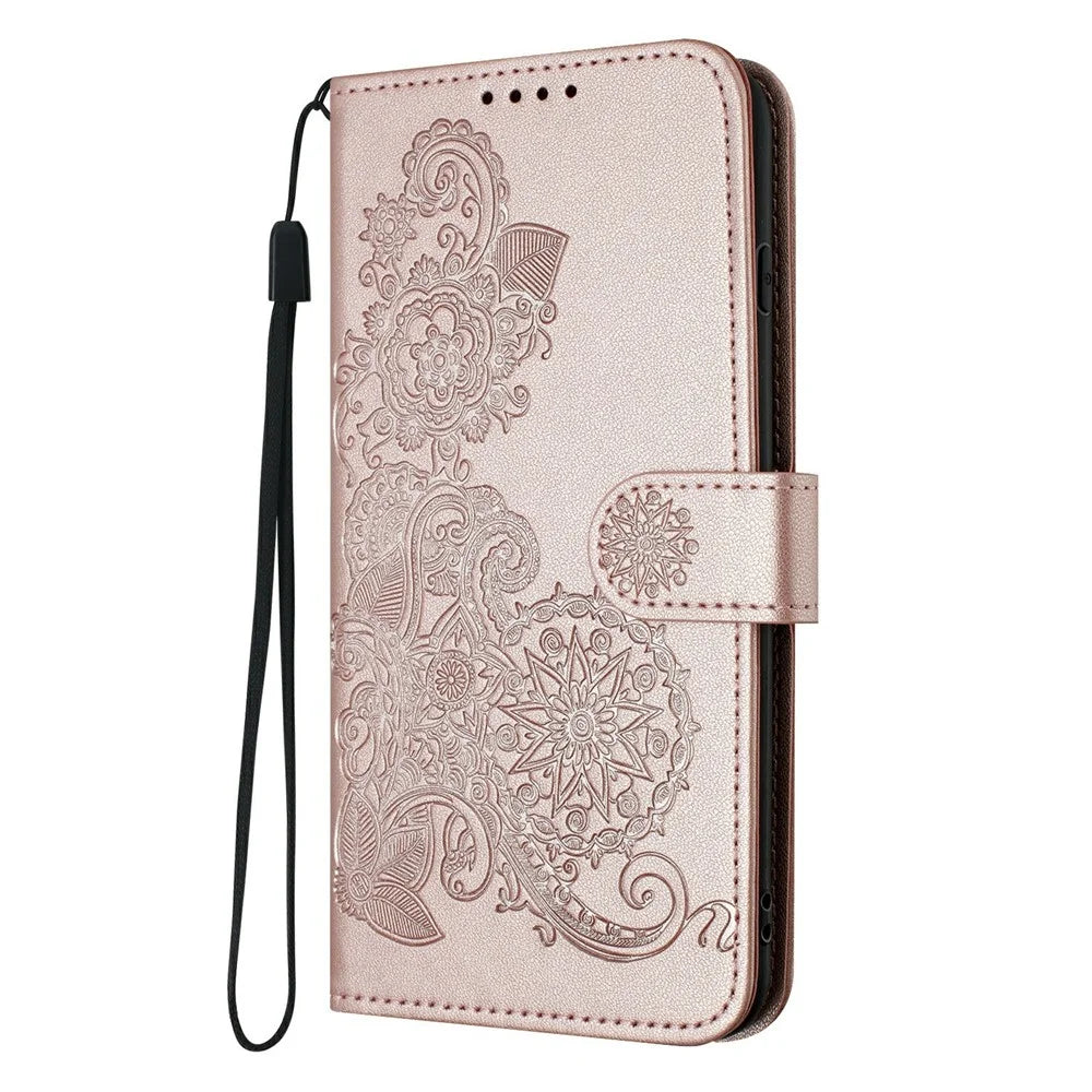 For Infinix Hot 50 4G Phone Cases Mandala Flower Leather Wallet Mobile Cover with Strap - Rose Gold - 7