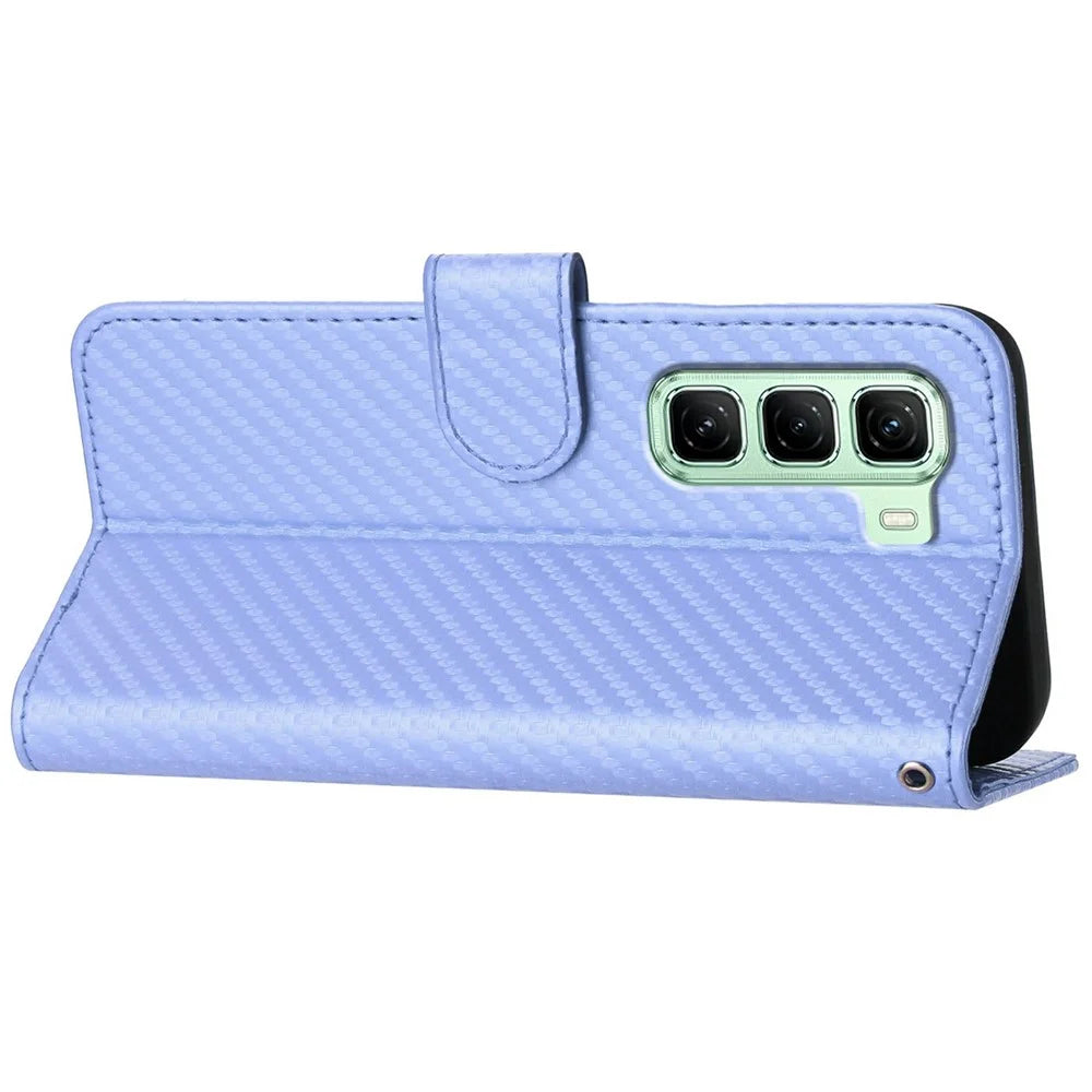 YX0070 For Infinix Hot 50 5G Wallet Case Carbon Fiber Texture Leather Cell Accessories Phone Cover - Light Purple - 4