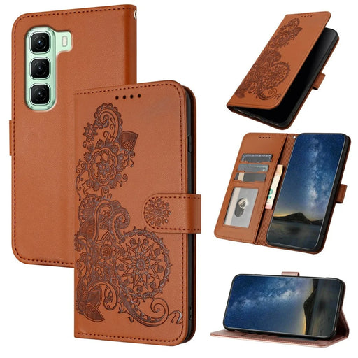 For Infinix Hot 50 5G Phone Cases Mandala Flower Leather Wallet Mobile Cover with Strap - Coffee - 1