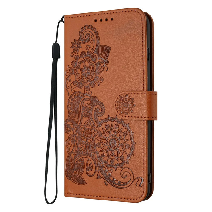 For Infinix Hot 50 5G Phone Cases Mandala Flower Leather Wallet Mobile Cover with Strap - Coffee - 7