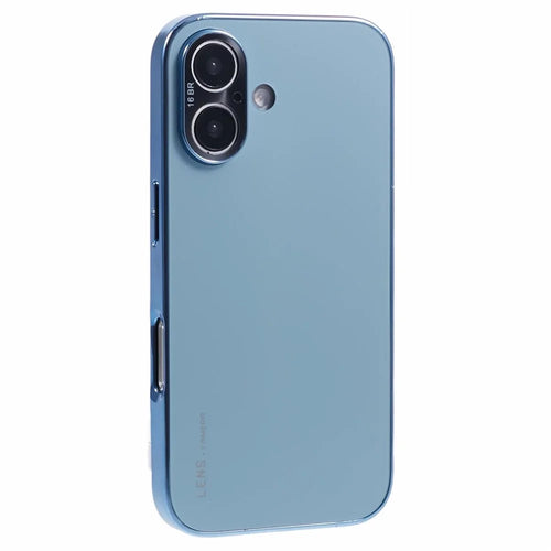 For iPhone 16 Case Acrylic+TPU+Metal Anti-Scratch Phone Cover with Electroplating Frame - Baby Blue - 1