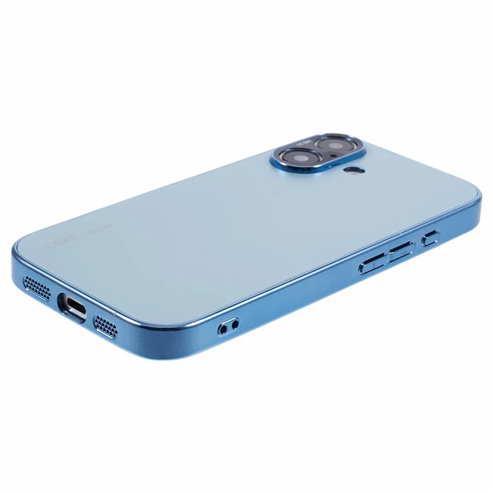 For iPhone 16 Case Acrylic+TPU+Metal Anti-Scratch Phone Cover with Electroplating Frame - Baby Blue - 5