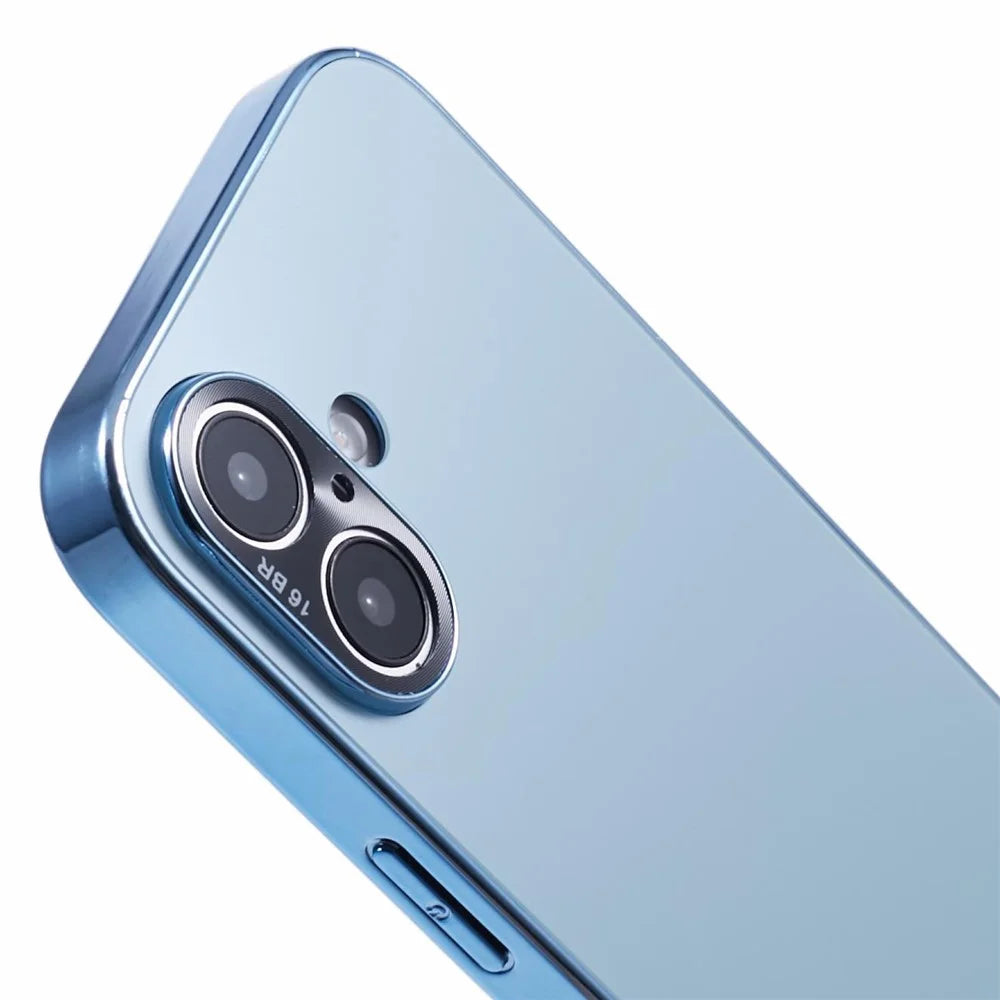 For iPhone 16 Case Acrylic+TPU+Metal Anti-Scratch Phone Cover with Electroplating Frame - Baby Blue - 6