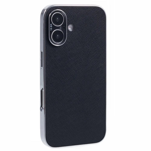 For iPhone 16 Cover Cross Texture PU Leather Coated TPU Cell Phone Case - Black - 1
