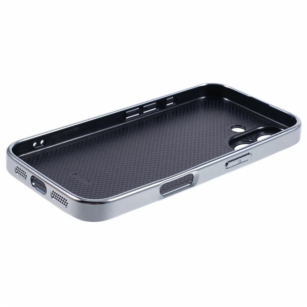 For iPhone 16 Cover Cross Texture PU Leather Coated TPU Cell Phone Case - Black - 4