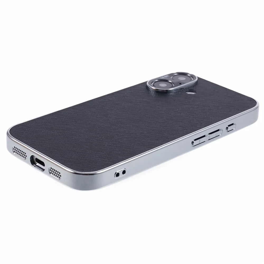 For iPhone 16 Cover Cross Texture PU Leather Coated TPU Cell Phone Case - Black - 5