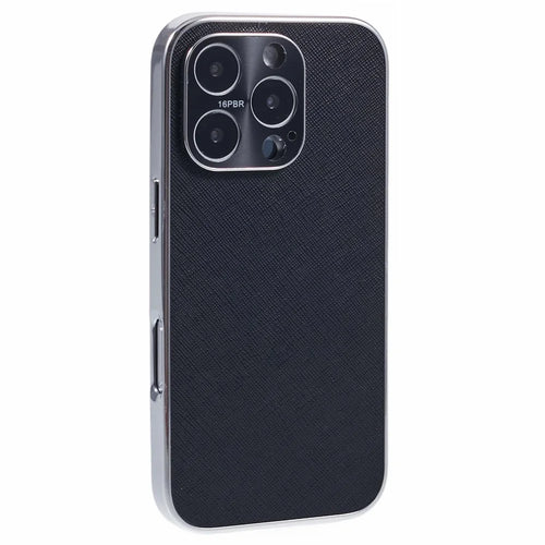 For iPhone 16 Pro Cover Cross Texture PU Leather Coated TPU Cell Phone Case - Black - 1