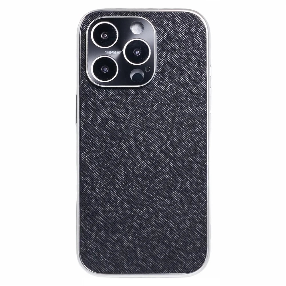 For iPhone 16 Pro Cover Cross Texture PU Leather Coated TPU Cell Phone Case - Black - 3