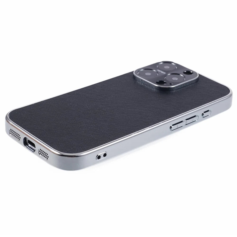 For iPhone 16 Pro Cover Cross Texture PU Leather Coated TPU Cell Phone Case - Black - 5