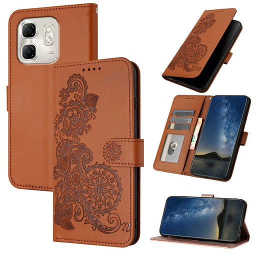 For Infinix Hot 50i 5G / Smart 9 4G Phone Cases Mandala Flower Leather Wallet Mobile Cover with Strap - Coffee - 1