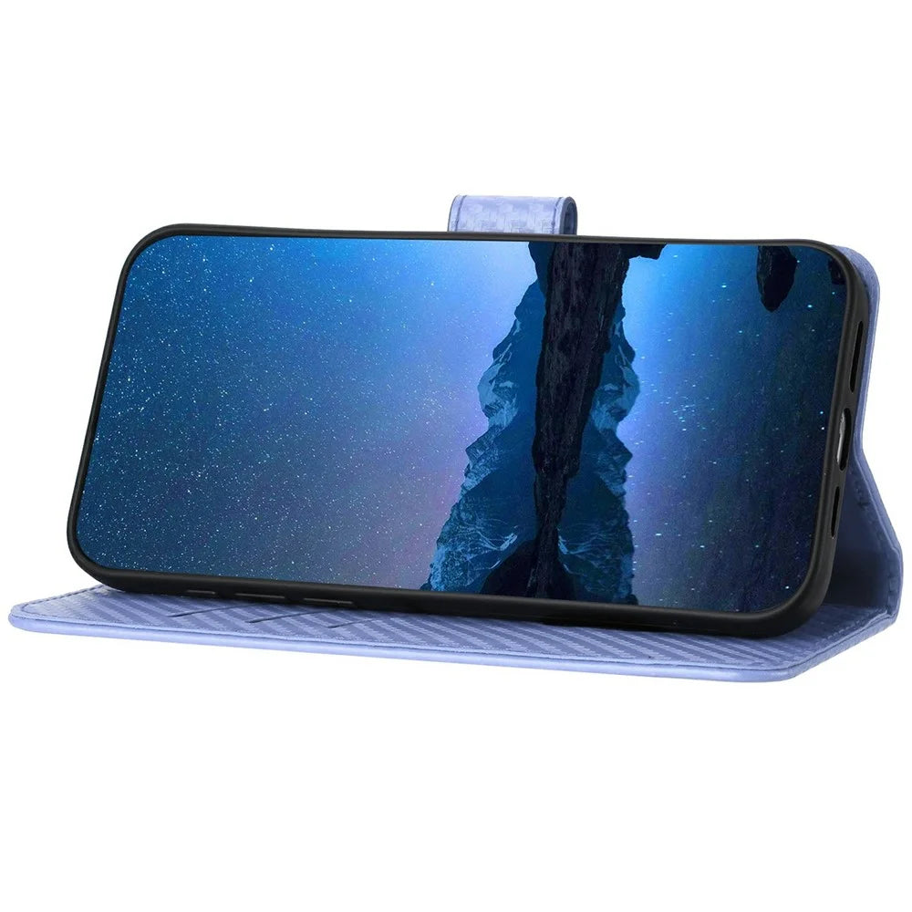 YX0070 For vivo V40e 5G / iQOO Z9s 5G Wallet Case Carbon Fiber Texture Leather Cell Accessories Phone Cover - Light Purple - 3